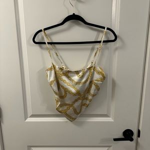 White & gold tie back crop top